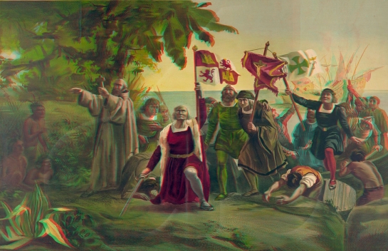 First landing of Columbus on the shores of the New World at San Salvador, WI, Oct 12th 1492 rendered 3D by Rev A Slade